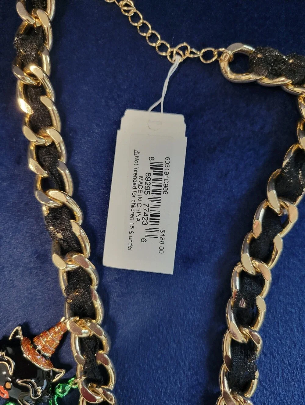 Betsy Johnson Gold-Tone Halloween Charm Necklace with Black and Orange Accents